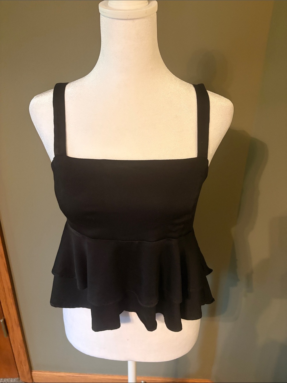 silence + noise Black Ruffled Peplum Tank Top with Flirty Open Back